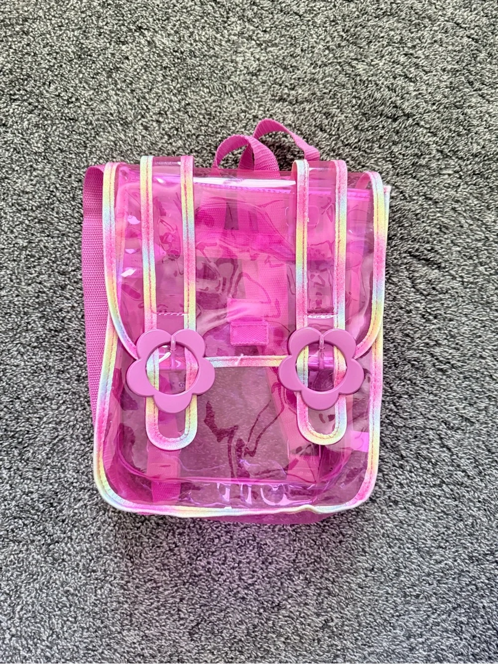 Clear Pink Flower-Buckle Mini Backpack